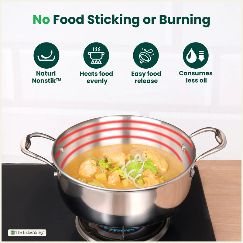 Premium Quality Tri-ply Stainless Steel Short Biryani Pot/Casserole/Stock Pot with Steel Lid 2.5L / 4.0L / 6.5L, 100% Toxin-free, Wide Base, 3 Layer Thick Body, Non-stick, Induction & Gas