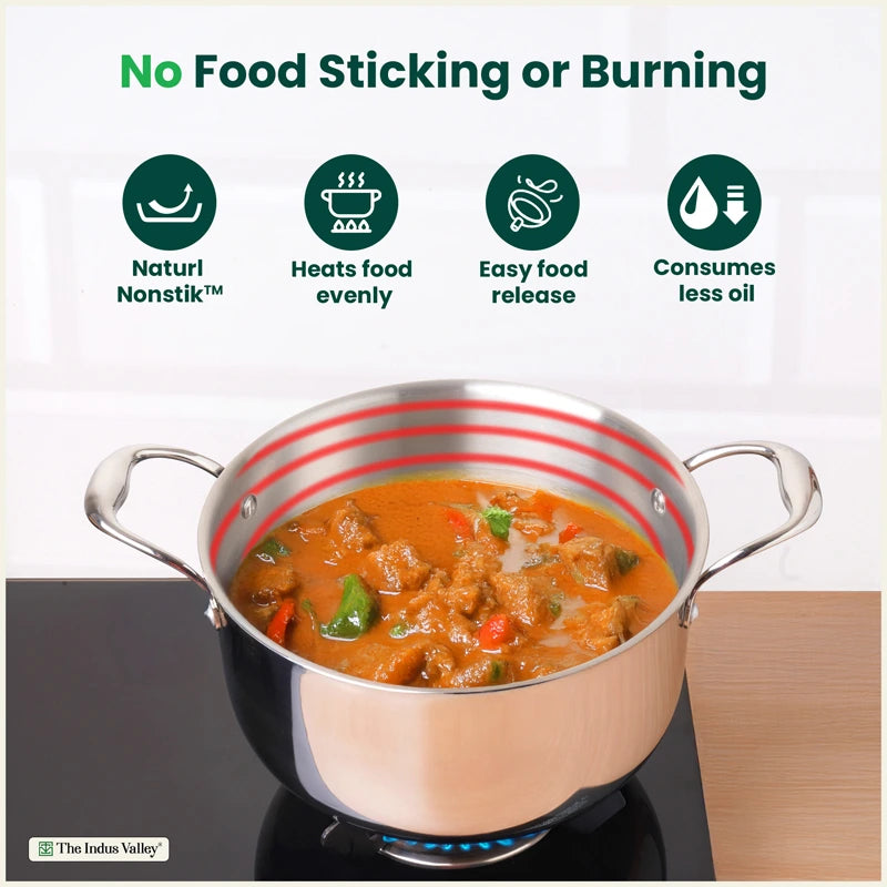 Tri-ply Stainless Steel Biryani Pot/ Casserole/ Sauce Pot with Steel Lid 3.2L/3.7L/5.5L/8.5L, Premium Quality, 3 Layer Thick Body, 100% Toxin-free, Non-stick, Induction & Gas