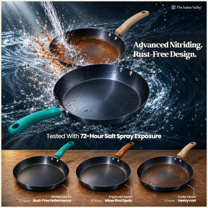 Nitrided Carbon Steel Fry Pan 24 cm | Rust-Free | No Sticking