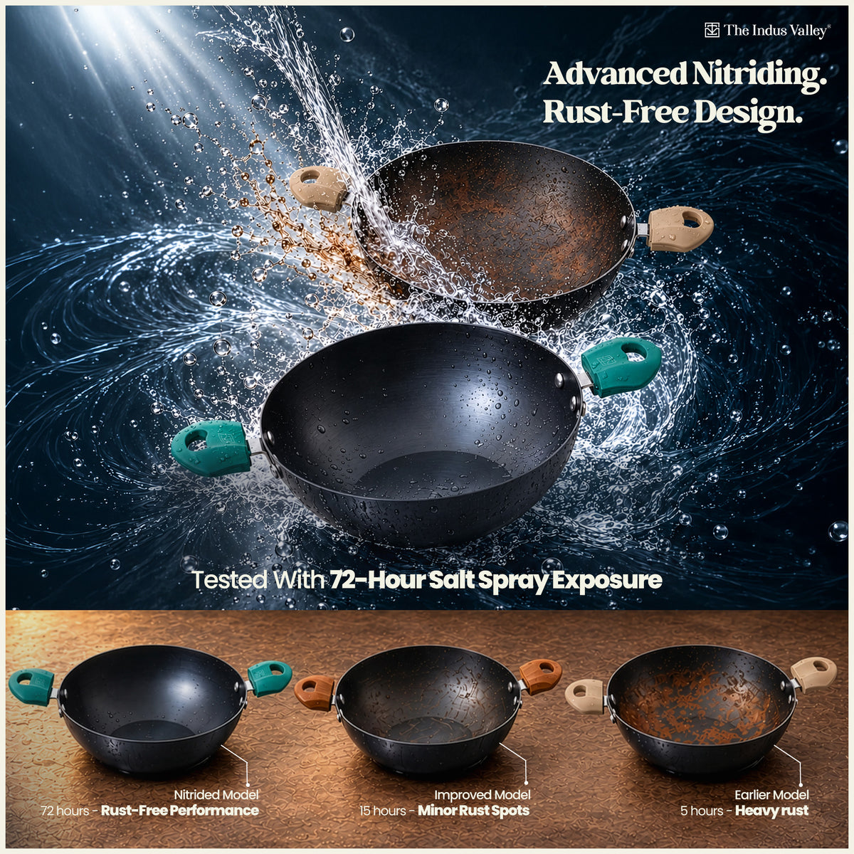 Nitrided Carbon Steel Kadai 24cm | Rust-Free | No Sticking