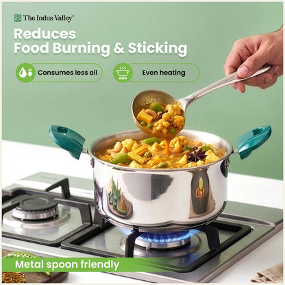 Premium Stainless Steel Impact Bonded Casserole with Glass Lid | 3-Layer Bottom | Induction & Gas Compatible | 20cm / 24cm