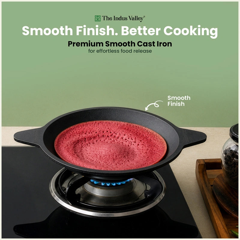 Premium CASTrong Cast Iron Appam Pan 21.6cm, Pre-seasoned, Naturally Nonstick, 100% Pure, Toxin-free, Induction & Gas Compatible