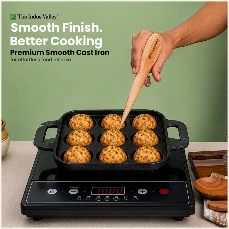 CASTrong Cast Iron Square Paniyaram Pan 9 Pit, Pre-seasoned, Naturally Nonstick, 100% Pure, Toxin-free, 1.67kg