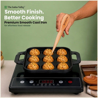 CASTrong Cast Iron Square Paniyaram Pan 9 Pit, Pre-seasoned, Naturally Nonstick, 100% Pure, Toxin-free, 1.67kg
