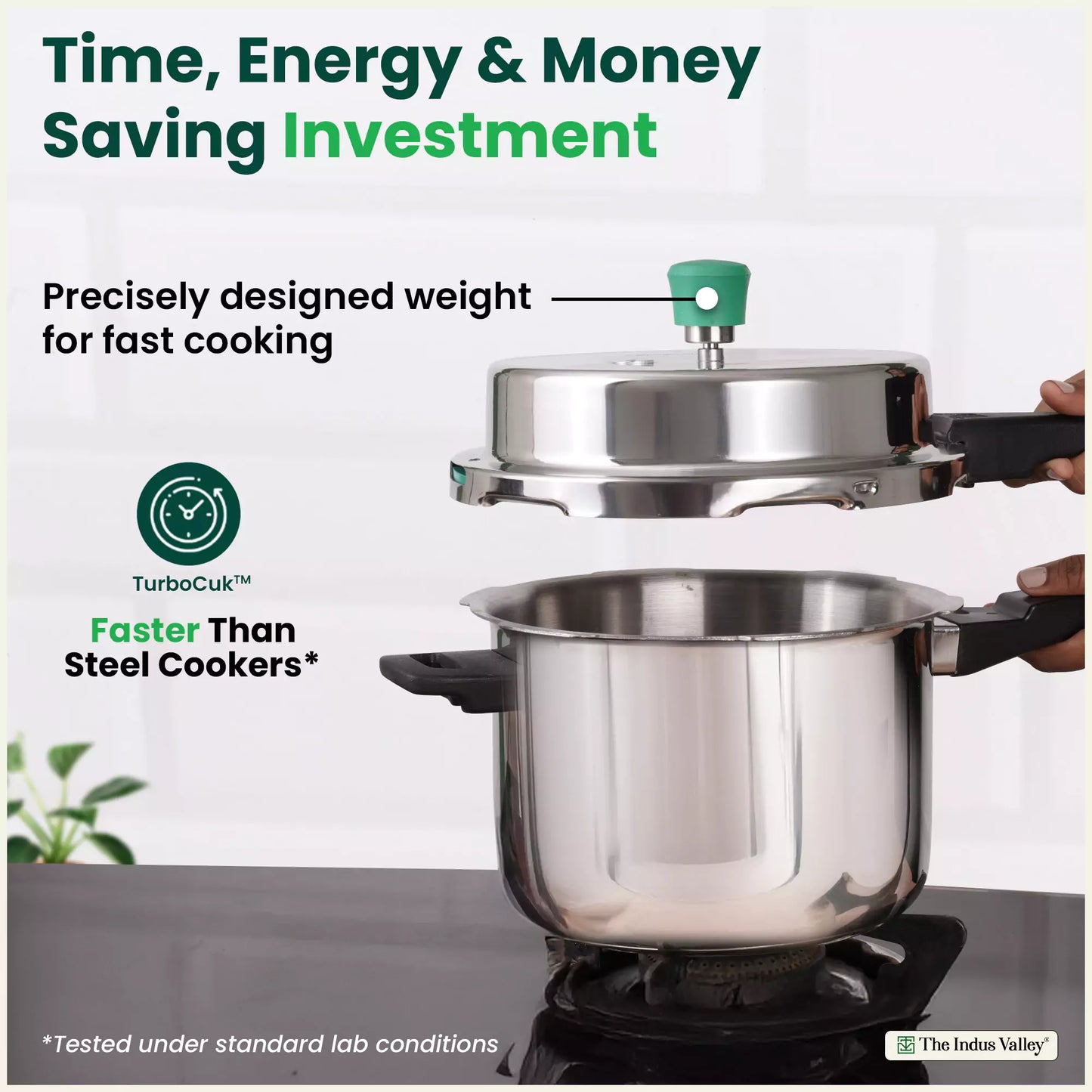 RapidCuk Tri-Ply Stainless Steel Pressure Cooker for Kitchen, 100% Food-Safe, Premium Quality, 3 Layer Thick Body, Heavy Bottom, 5 Yr Warranty, Induction & Gas, 2/3/5L