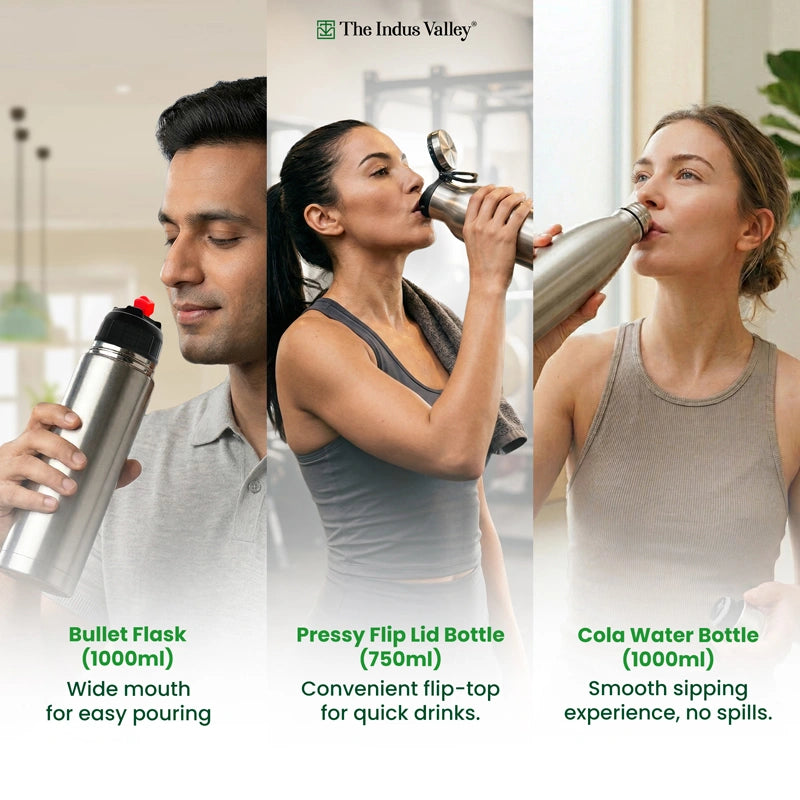 Stainless Steel Vacuum Insulated Bottle Combo 1L + 1L + 750 ml - Set of 3 – Leak Proof, Double Wall, Hot & Cold