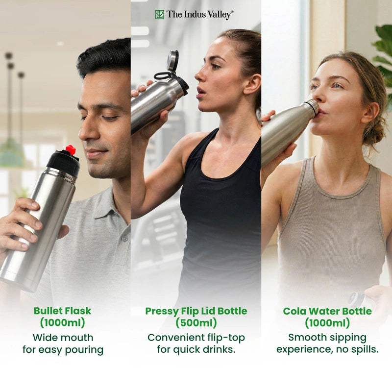 Stainless Steel Vacuum Insulated Bottle Combo 1L + 1L + 500 ml - Set of 3 – Leak Proof, Double Wall, Hot & Cold