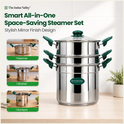 5L Premium Stainless Steel Multi-Purpose Steamer Pot Set for Idli, Momos, Dhokla, Vegetables & Steam Cooking