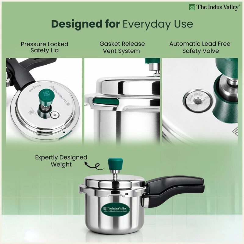 Premium Tri-ply Stainless Steel Narrow Pressure Cooker 1.5L, 100% Food-Safe, 3 Layer Thick Body, Heavy Bottom, 5 Yr Warranty, Induction & Gas