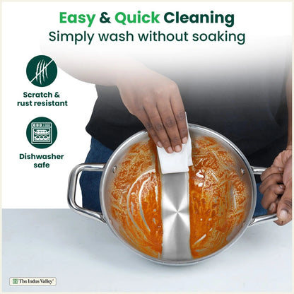 TurboCuk Tri-ply Stainless Steel Cookware Set: 24cm Kadai with Lid + 22cm Fry Pan + 16cm Sauce pan, Premium Quality, 3 Layer Thick Body, 100% Toxin-free, Non-stick, Induction & Gas