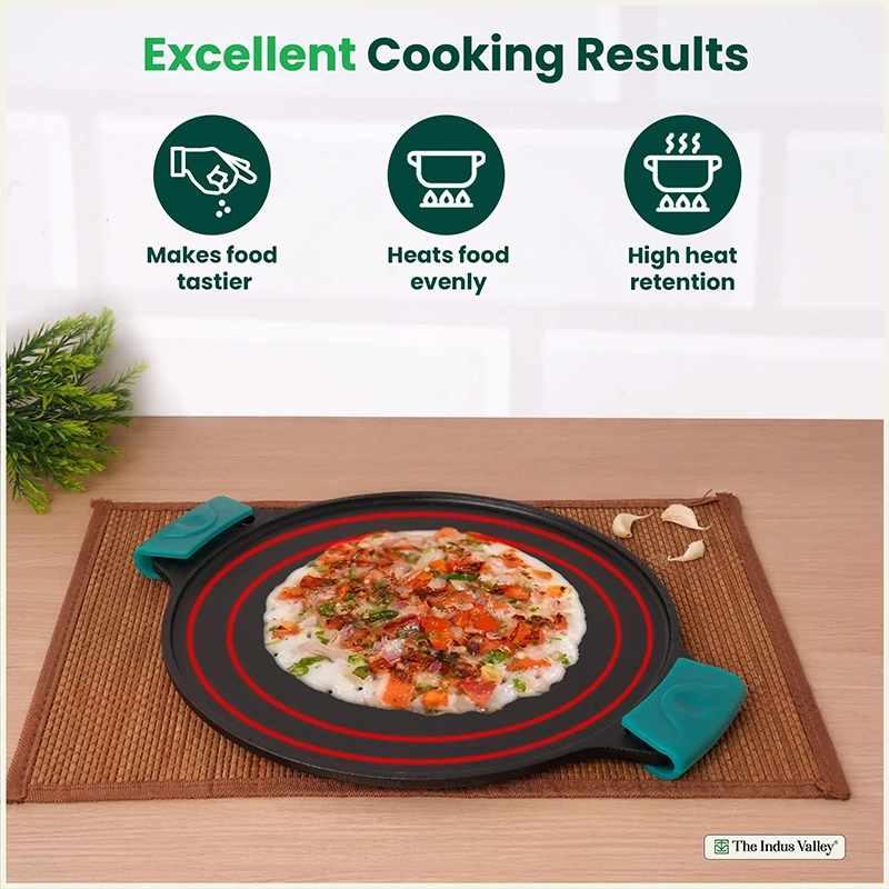CASTrong Cast Iron Double Handle Tawa 30.2 cm with Silicon Handle, Pre-seasoned, Naturally Nonstick, 100% Pure, Toxin-free, Dosa Tawa for Kitchen Use 2.4 kg, Induction and Gas
