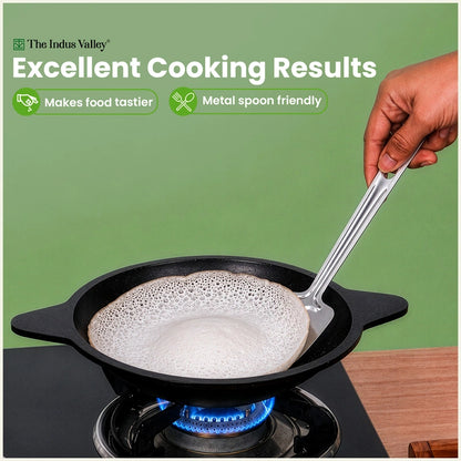 Premium CASTrong Cast Iron Appam Pan 21.6cm, Pre-seasoned, Naturally Nonstick, 100% Pure, Toxin-free, Induction & Gas Compatible