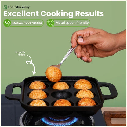 CASTrong Cast Iron Square Paniyaram Pan 9 Pit, Pre-seasoned, Naturally Nonstick, 100% Pure, Toxin-free, 1.67kg