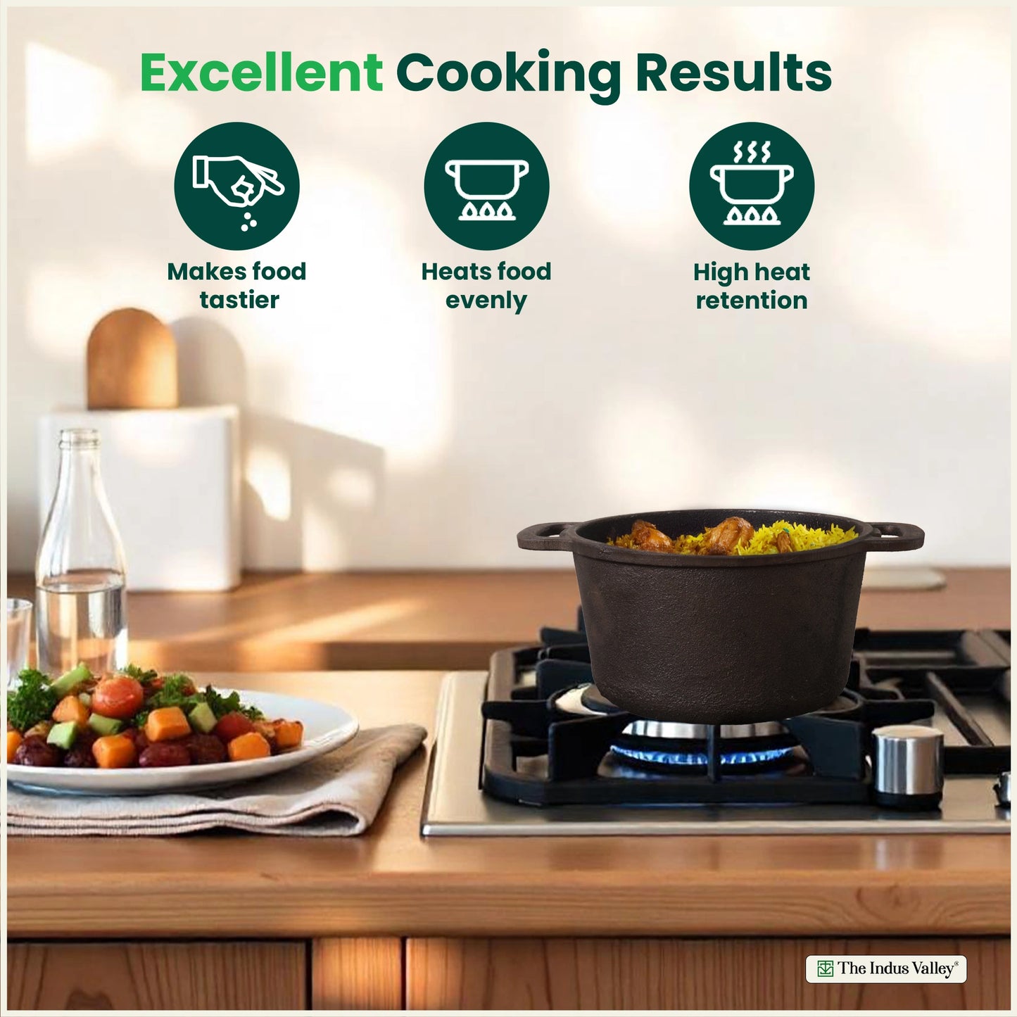 CASTrong Cast Iron Dutch Oven/ Casserole with Lid,Pre-seasoned, 100% Pure, Toxin-free, Induction, 21.4cm, 3L, 5.5kg