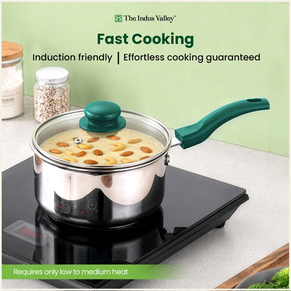 Premium Stainless Steel Saucepan | Impact Bonded 3-Layer Bottom | Induction & Gas Compatible 16cm