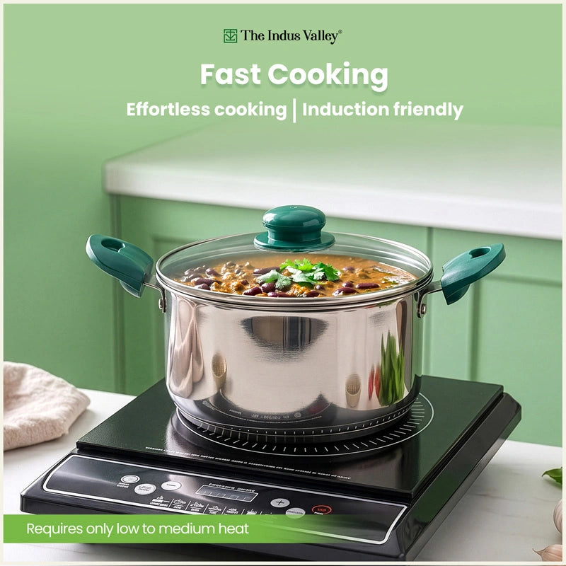 Premium Stainless Steel Impact Bonded Casserole with Glass Lid | 3-Layer Bottom | Induction & Gas Compatible | 20cm / 24cm