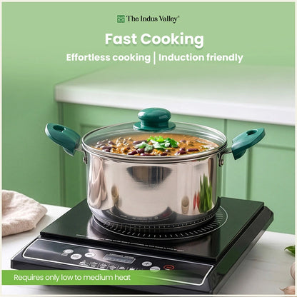 Premium Stainless Steel Impact Bonded Casserole with Glass Lid | 3-Layer Bottom | Induction & Gas Compatible | 20cm / 24cm