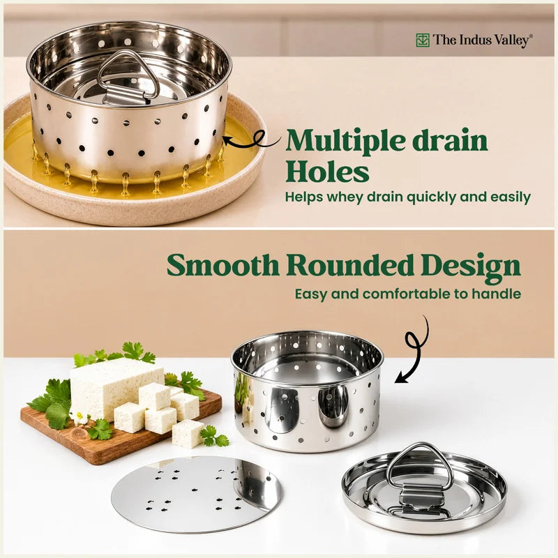 Premium Stainless Steel Paneer Maker 410ml/550ml, 100% Rust Free, Food Grade, Toxin-Free, Easy Homemade Paneer Making, 3-Piece Set