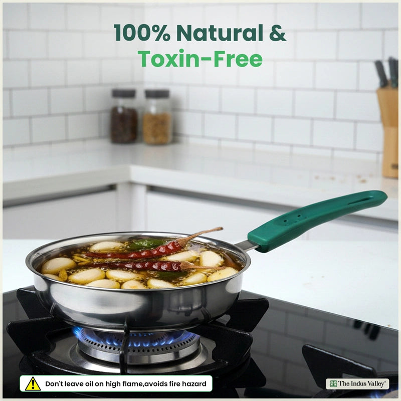 Premium Quality Stainless Steel Tadka Pan 13 cm, Soft-touch Handle, 100% Toxin-free, Non-stick, Induction & Gas