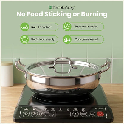 Tri-ply Stainless Steel Uruli with Steel Lid 24cm/28cm/32cm, 3 Layer Thick Body, 100% Toxin-free, Non-stick, Induction & Gas