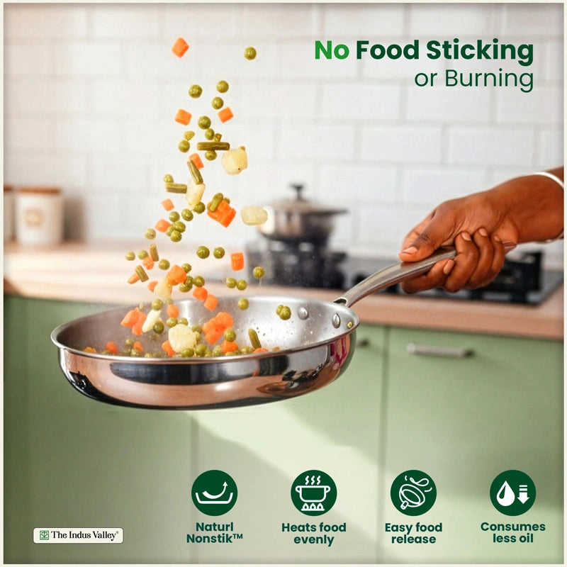 Tri-ply Stainless Steel Fry Pan, 3 Layer Thick Body, Premium Quality, 100% Toxin-free, Non-stick, Induction & Gas 20/24/26 cm