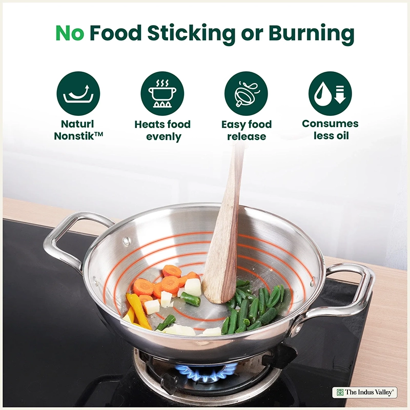 TurboCuk Tri-ply Stainless Steel Kadai+ Glass Lid 1.7/2.7/3.5L, Premium Quality, 3 Layer Thick Body, 100% Toxin-free, Non-stick, Induction & Gas