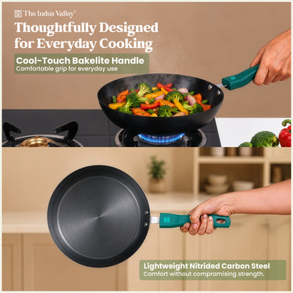 Nitrided Carbon Steel Fry Pan 24 cm | Rust-Free | No Sticking