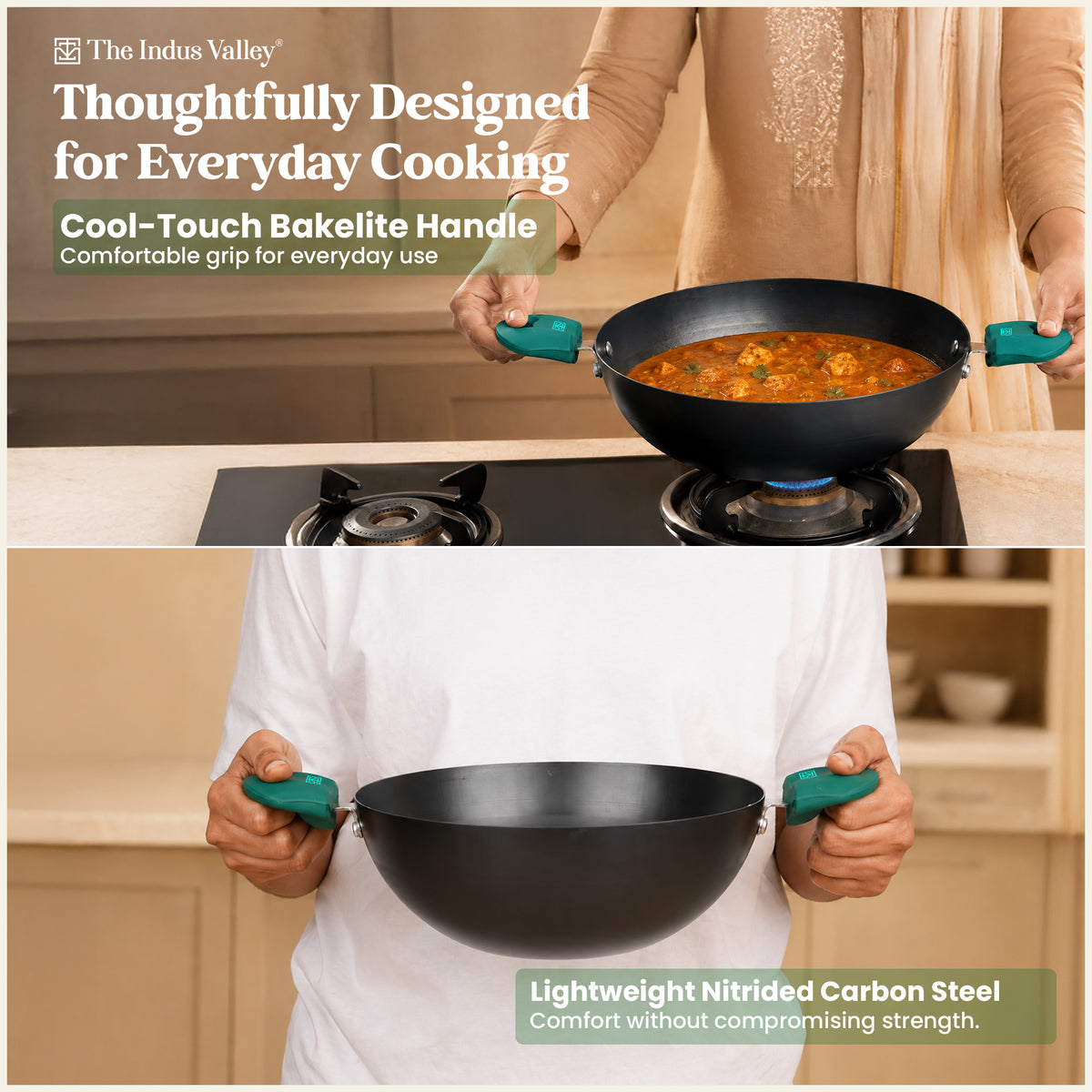Nitrided Carbon Steel Kadai 24cm | Rust-Free | No Sticking