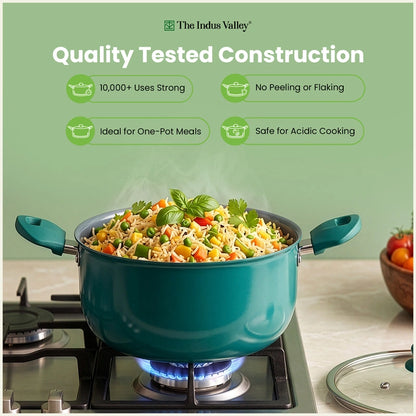 Tri-ply Ceramic Tall Casserole with Glass Lid -24cm, Ceramic Coating, 100% Toxin-Free, PFOA & PFAS Free, Non-Stick, Induction & Gas Compatible