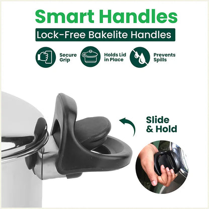 Premium Stainless Steel Rice Pot with Strainer Lid & Lock free Bakelite Handles 2.5/3.5L, Tri-ply 3-Layer Heavy Bottom | Noodle/Pasta/Corn/Soya/Veggies Boiler Pot, Steamer Cooker, Induction & Gas