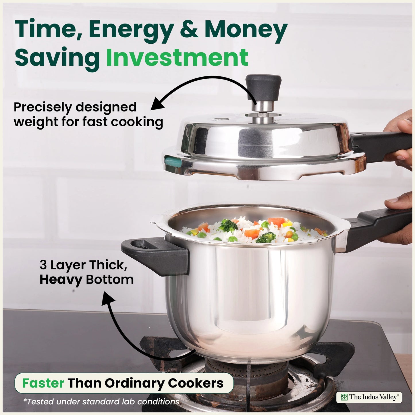 QuicKooker Tri-Steel Stainless Steel Pressure Cooker, Premium Quality, 3 Layer Heavy Bottom, 100% Safe, ISI Certified, 3 Yr Warranty, Induction & Gas, 3/5 L