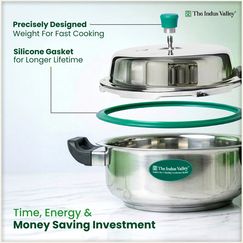Premium Stainless Steel Outer Lid Pressure Pan 3/5L, Premium Quality, 3 Layer Heavy Bottom, 100% Food-safe, ISI Certified, 3 Yr Warranty, Induction & Gas