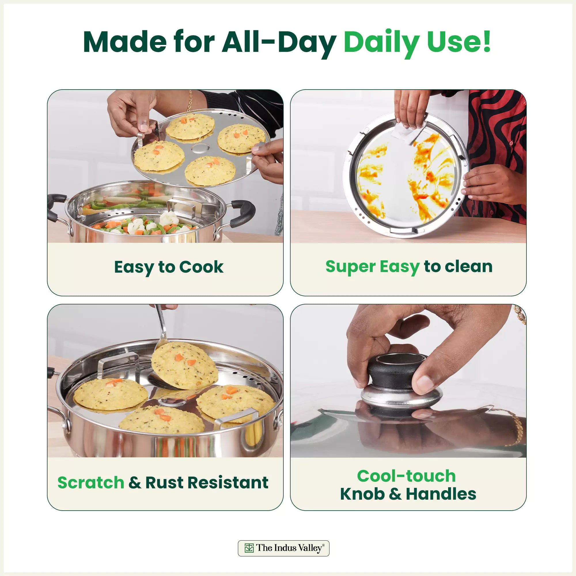 8 Pit Tri-Steel Multi Pot 3L Premium Stainless Steel Idli/ Dhokla/ Momo Maker/ Veg Steaming Set, Tri-ply Induction Bottom, 5 Plates