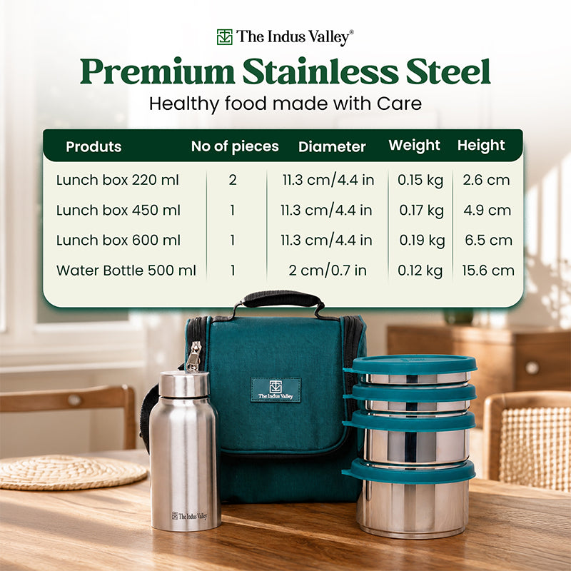 304 Stainless Steel Leakproof Lunch Box Set with Water Bottle & Insulated Carry Bag