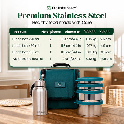 304 Stainless Steel Leakproof Lunch Box Set with Water Bottle & Insulated Carry Bag