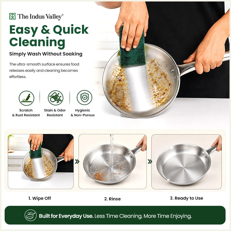 Tri-ply Stainless Steel Cookware Set: Kadai with SS lid -22cm + Frypan - 22cm, Premium Quality, 3 Layer Thick Body, 100% Toxin-free, Non-stick, Induction & Gas