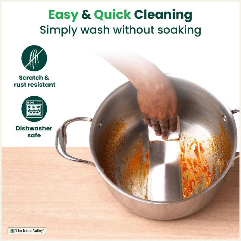 Tri-ply Stainless Steel Biryani Pot/ Casserole/ Sauce Pot with Steel Lid 3.2L/3.7L/5.5L/8.5L, Premium Quality, 3 Layer Thick Body, 100% Toxin-free, Non-stick, Induction & Gas