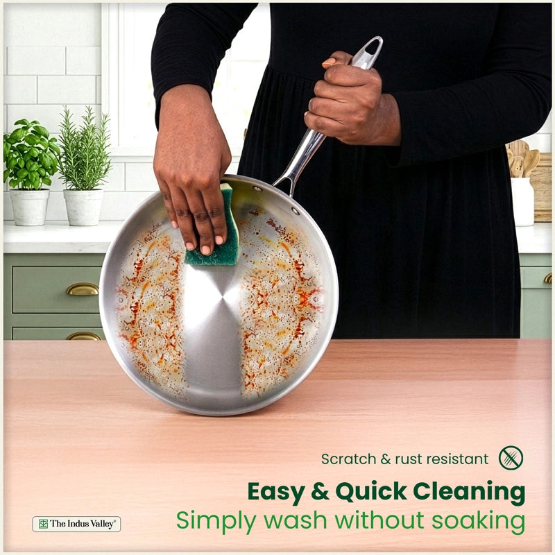 Tri-ply Stainless Steel Fry Pan, 3 Layer Thick Body, Premium Quality, 100% Toxin-free, Non-stick, Induction & Gas 20/22/24/26 cm