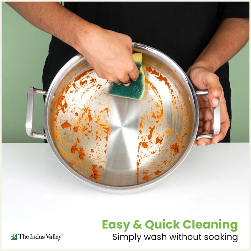 Tri-ply Stainless Steel Uruli with Steel Lid 24cm/28cm/32cm, 3 Layer Thick Body, 100% Toxin-free, Non-stick, Induction & Gas
