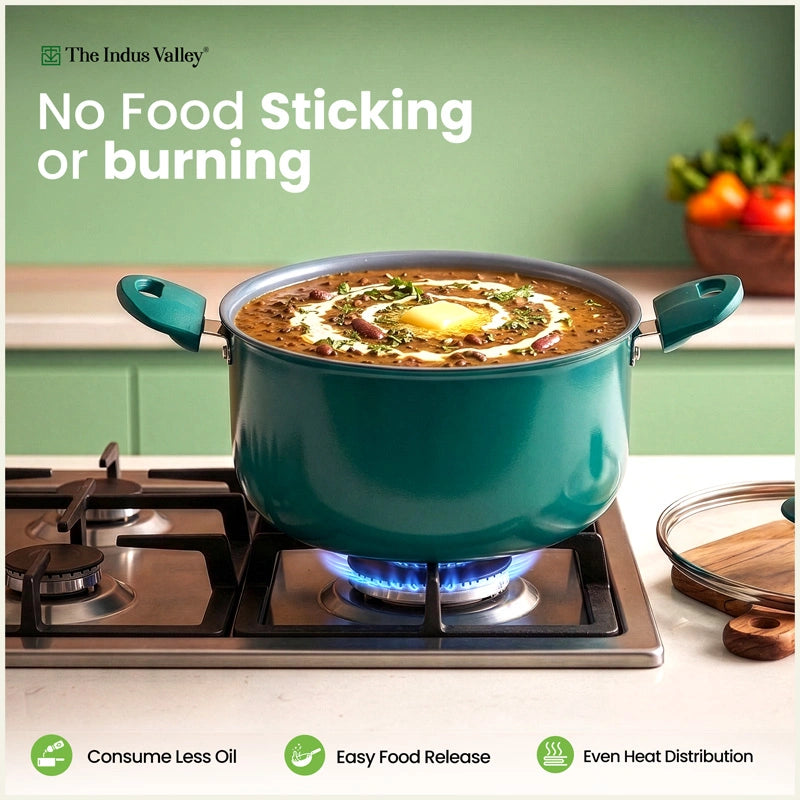 Tri-ply Ceramic Tall Casserole with Glass Lid -24cm, Ceramic Coating, 100% Toxin-Free, PFOA & PFAS Free, Non-Stick, Induction & Gas Compatible