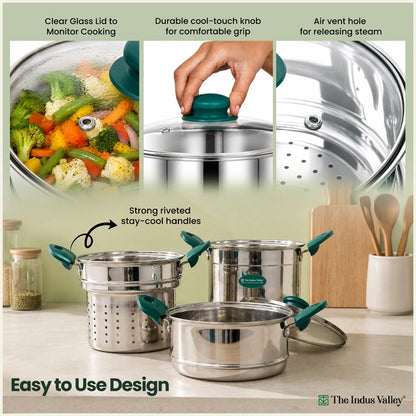 5L Premium Stainless Steel Multi-Purpose Steamer Pot Set for Idli, Momos, Dhokla, Vegetables & Steam Cooking