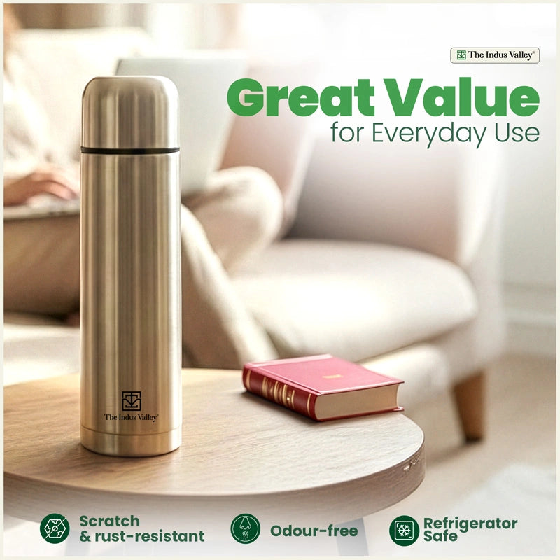 Stainless steel Vacuum insulated Bullet flask with flip Lid – Double Wall, Vacuum insulated, Hot & Cold 1000ml