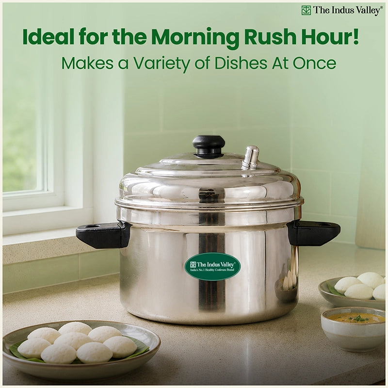 Premium Stainless Steel idlipot Regular and Mini idli plates Idli/ Momo Maker/ Veg Steaming Set, Induction & Gas compatible