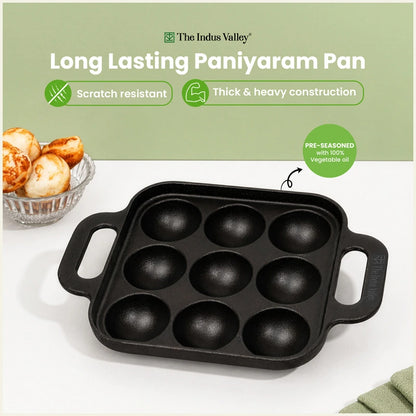 CASTrong Cast Iron Square Paniyaram Pan 9 Pit, Pre-seasoned, Naturally Nonstick, 100% Pure, Toxin-free, 1.67kg