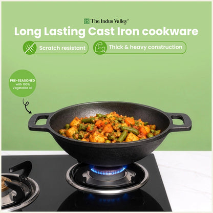 Super Smooth Cast Iron Cookware Set: (30cm)Tawa+ (26cm)Kadai+ (24.8cm)Fry Pan, Kitchen Set for Home, Pre-seasoned, 100% Pure, Toxin-free, Free ₹400 Tadka Pan