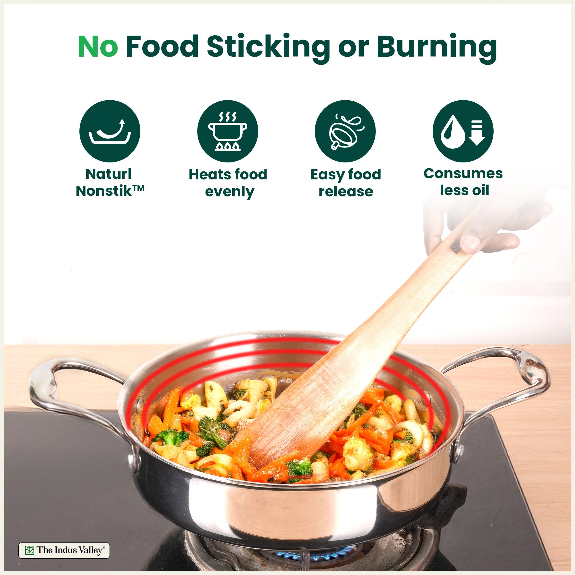 Tri-ply Stainless Steel Saute Pan 22cm 2L | No Sticking, No Burning | With Steel Lid | Fast Heating, Healthy Cooking | Induction Safe
