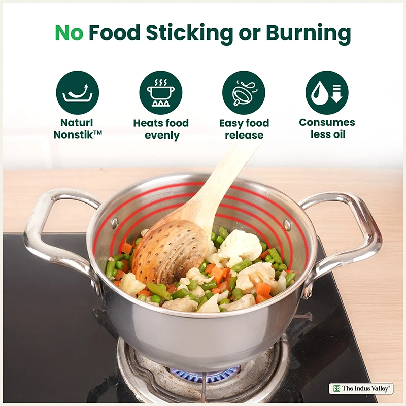 Tri-ply Stainless Steel Biryani Pot/ Casserole/ Sauce Pot with Steel Lid 2.3L Premium Quality, 3 Layer Thick Body and 5-ply Bottom, 100% Toxin-free, Non-stick, Induction & Gas 18cm