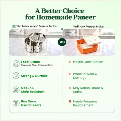 Premium Stainless Steel Paneer Maker 410ml/550ml, 100% Rust Free, Food Grade, Toxin-Free, Easy Homemade Paneer Making, 3-Piece Set