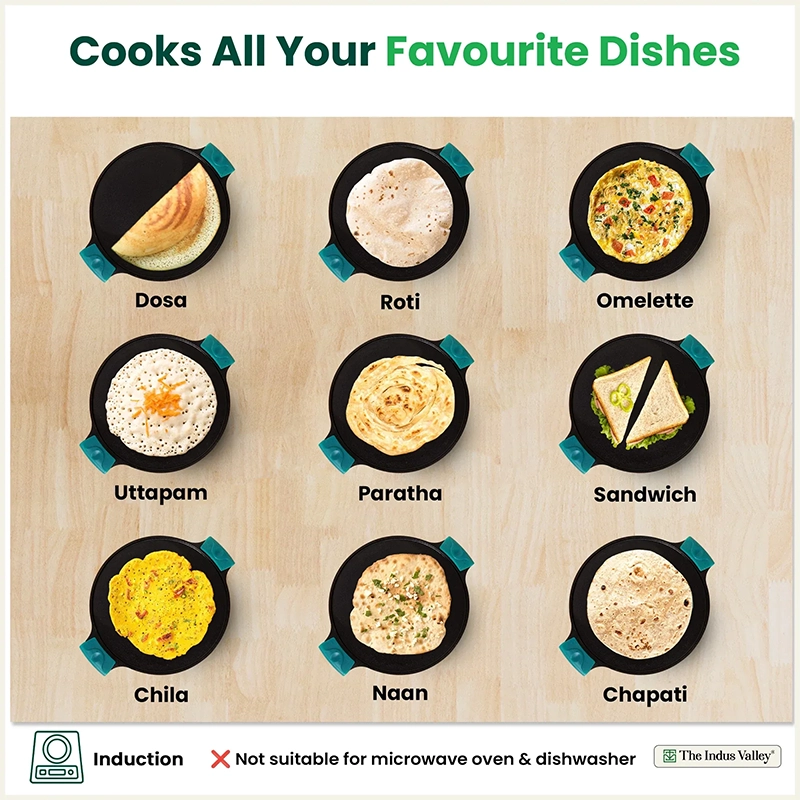 CASTrong Cast Iron Double Handle Tawa 30.2 cm with Silicon Handle, Pre-seasoned, Naturally Nonstick, 100% Pure, Toxin-free, Dosa Tawa for Kitchen Use 2.4 kg, Induction and Gas