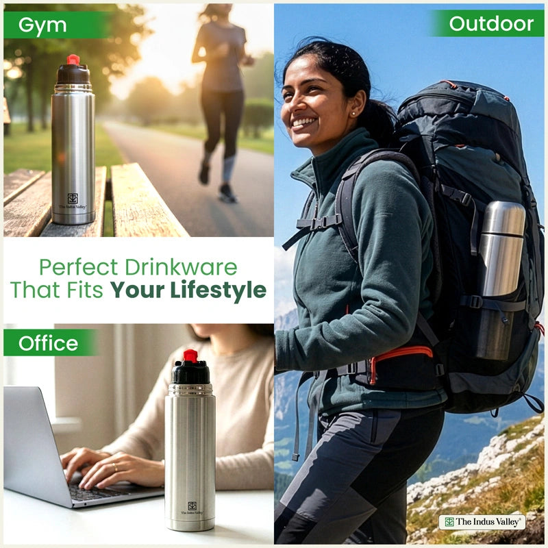 Stainless steel Vacuum insulated Bullet flask with flip Lid – Double Wall, Vacuum insulated, Hot & Cold 1000ml